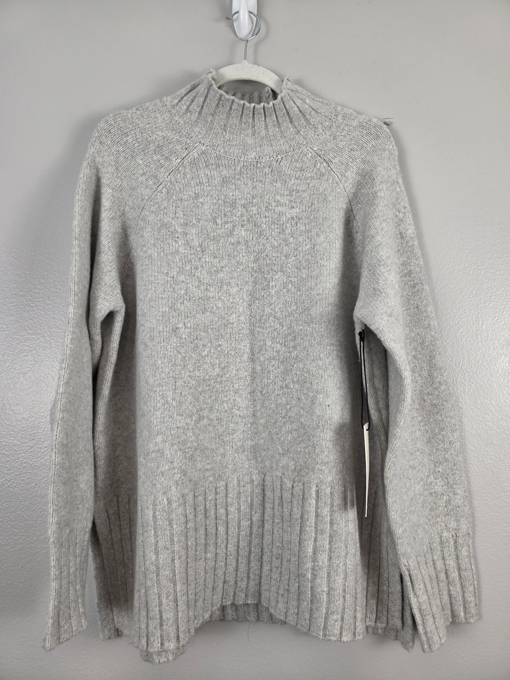 Rachel Zoe Heather Gray Mock Neck Ribbed-Hem Pullover Soft Cozy Classic Sweater